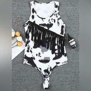Cowprint with Fringe detail bodycon top size M
